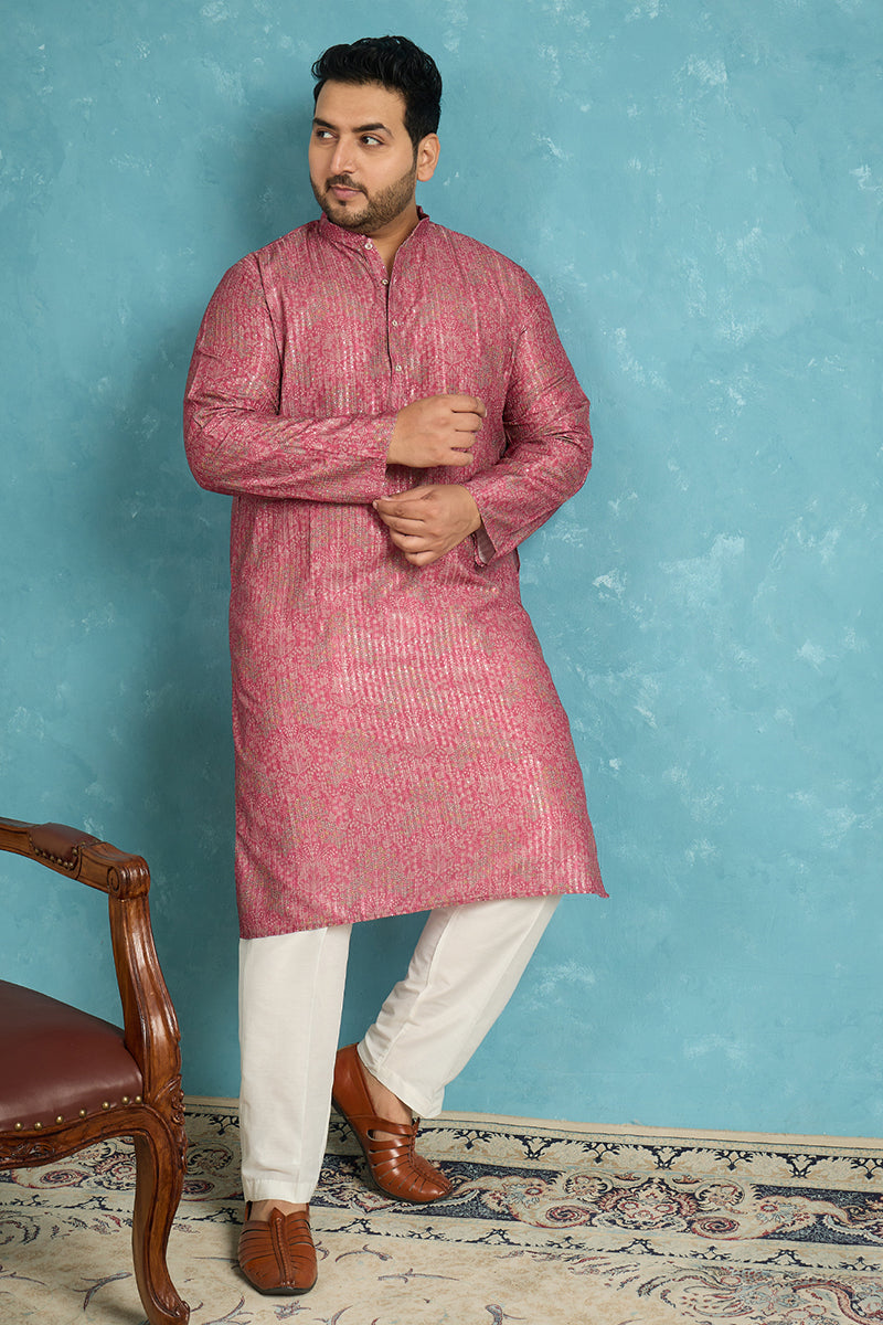 Pink Silk Blend Floral Printed Kurta MKU1969