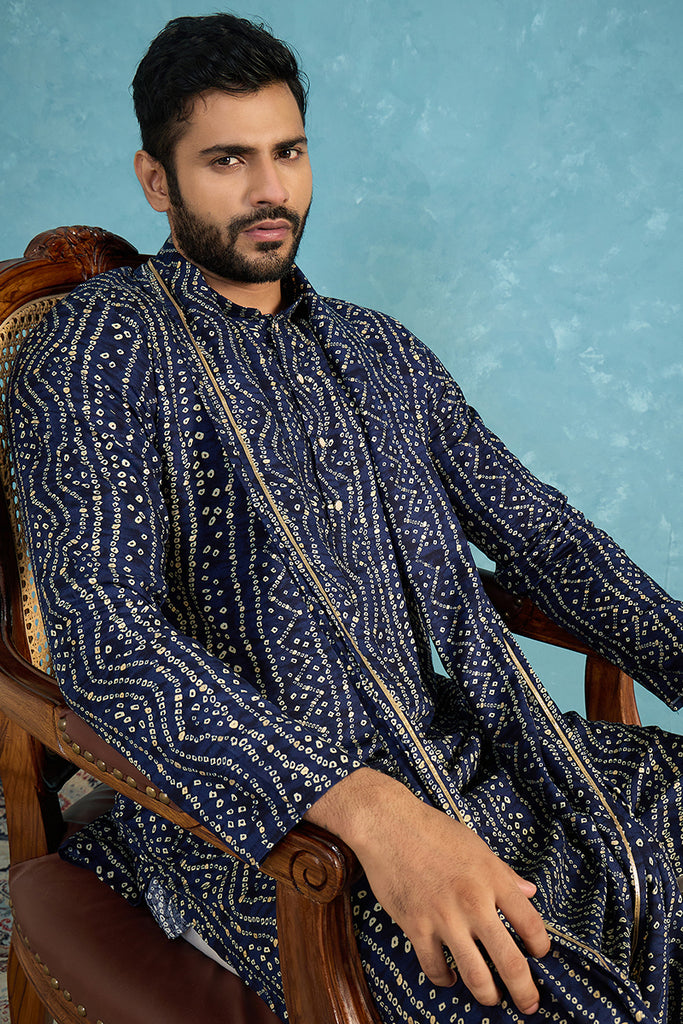 Blue Viscose Rayon Bandhani Printed Kurta&Dupatta With Trouser MKPD1080