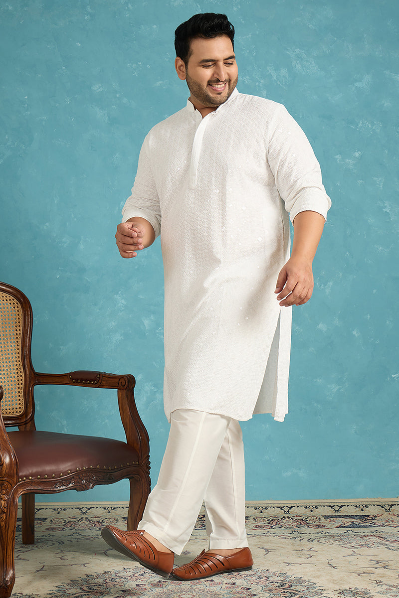 White Viscose Rayon Solid Chikankari Embroidered Kurta MKU1140