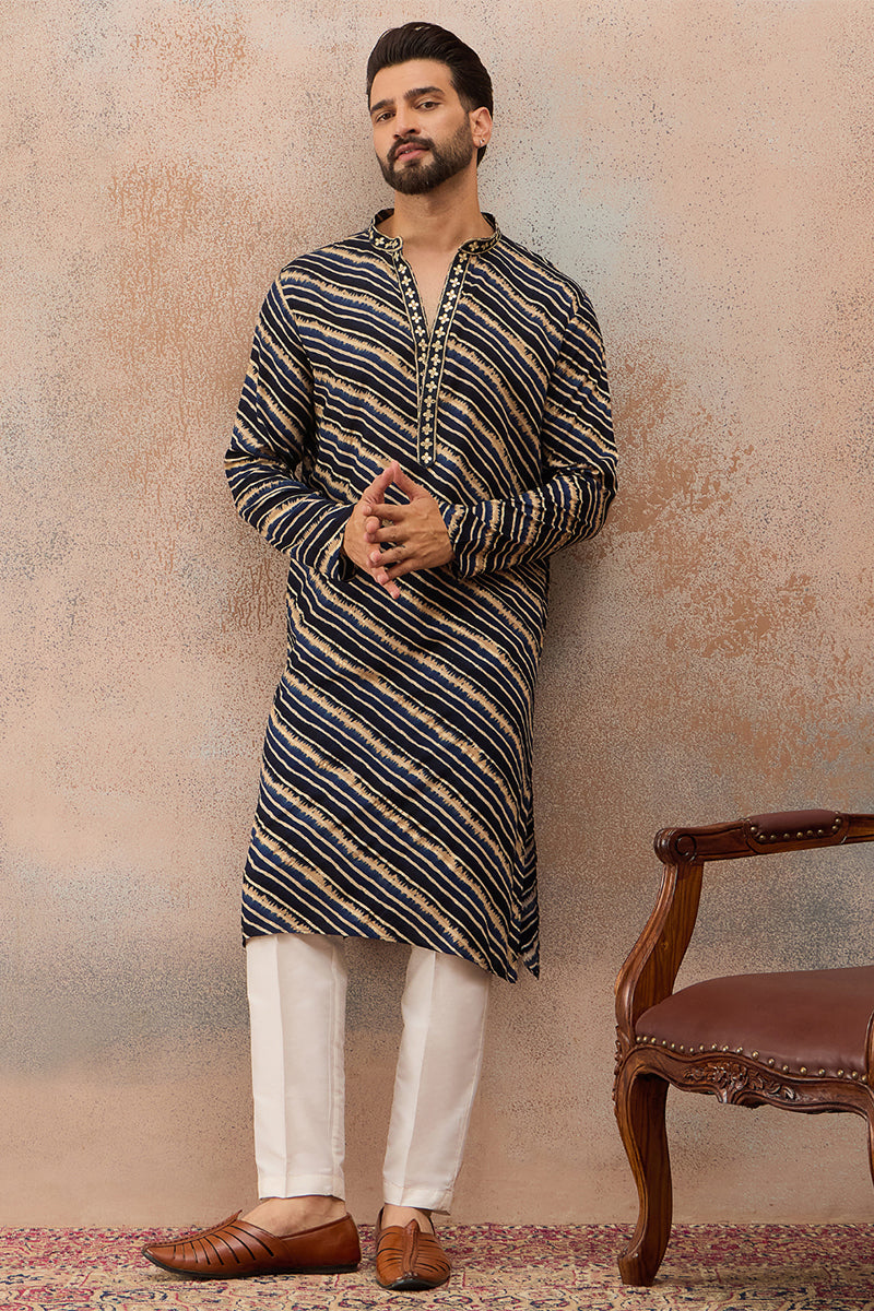 Blue Viscose Rayon Leheriya Printed Kurta MKU2759