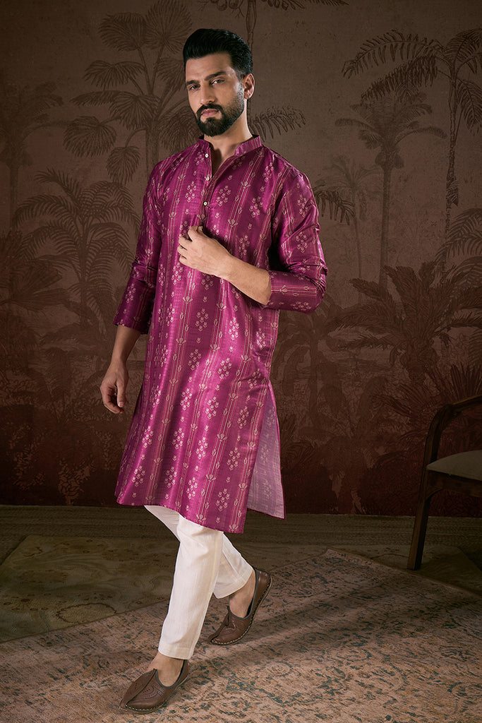 Purple Silk Blend Floral Printed Straight Kurta With Trouser MKSET1930