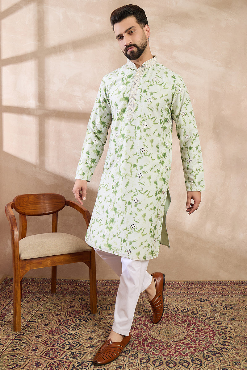Green Silk Blend Solid Embroidered Straight Kurta MKU2003