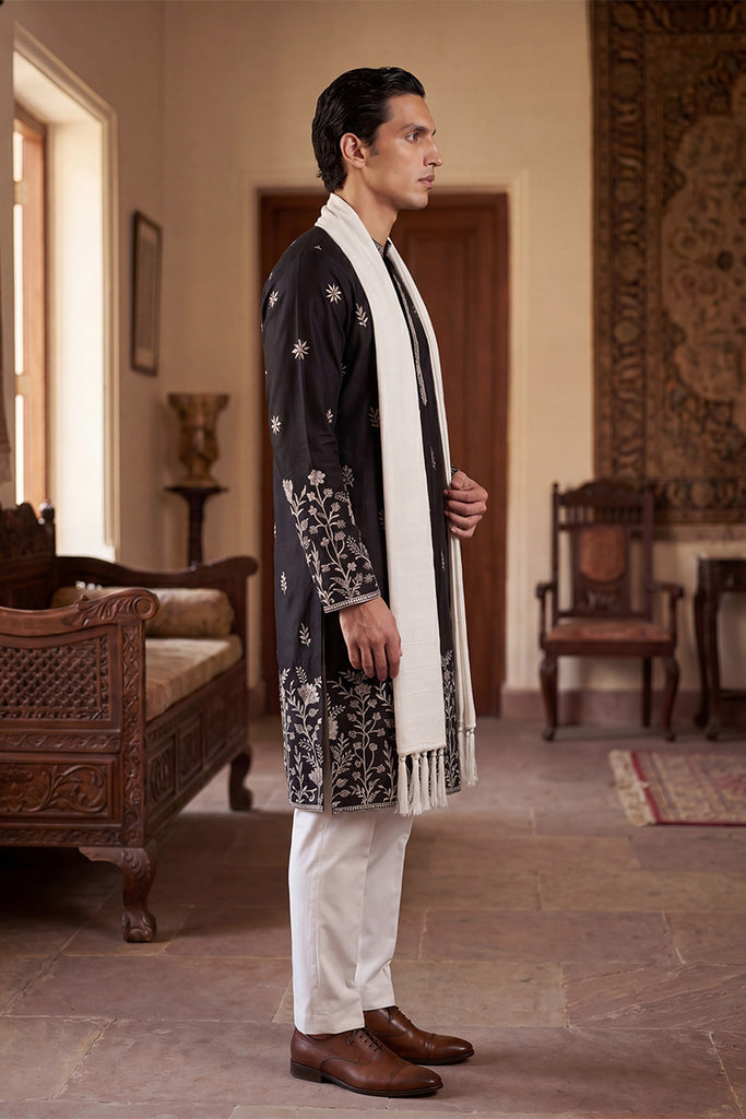 Black Silk Blend Solid Embroidered Straight Kurta Sets MKUD1782
