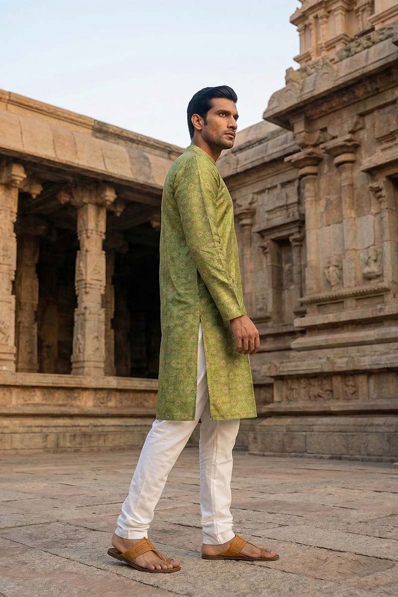 Green Silk Blend Printed Straight Kurta With Trousers MKSET1910