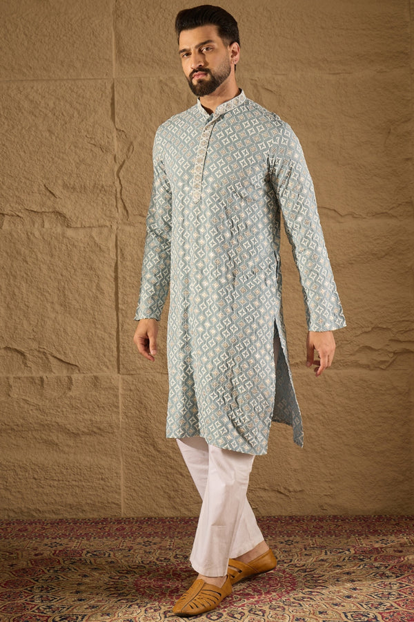 Blue Viscose Rayon Solid Embroidered Straight Kurta MKU1237