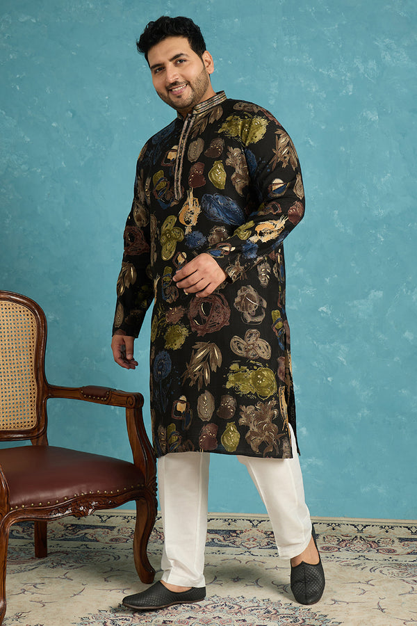 Black Silk Blend Abstract Printed Kurta MKU1960