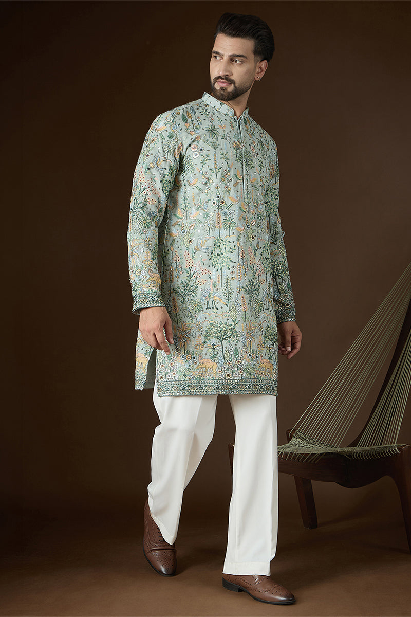 Sea Green Georgette Solid Embroidered Kurta MKU2729