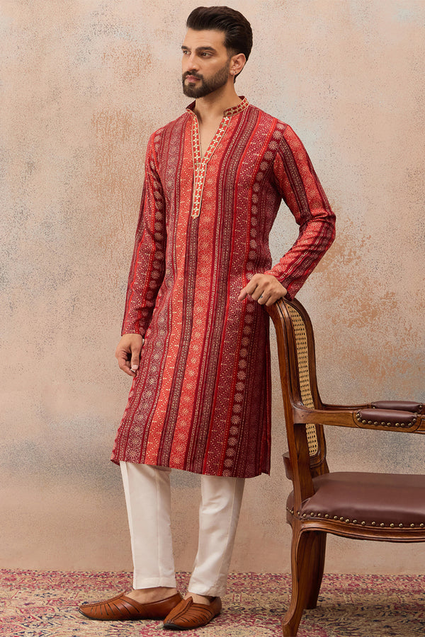 Maroon Viscose Rayon Bandhani Printed Kurta With Trouser MKSET2827