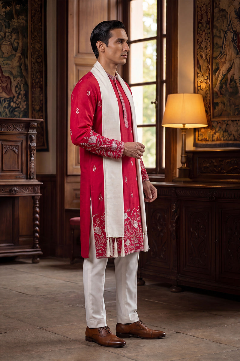 Pink Silk Blend Solid Embroidered Straight Kurta Trouser with Dupatta MKPD1943
