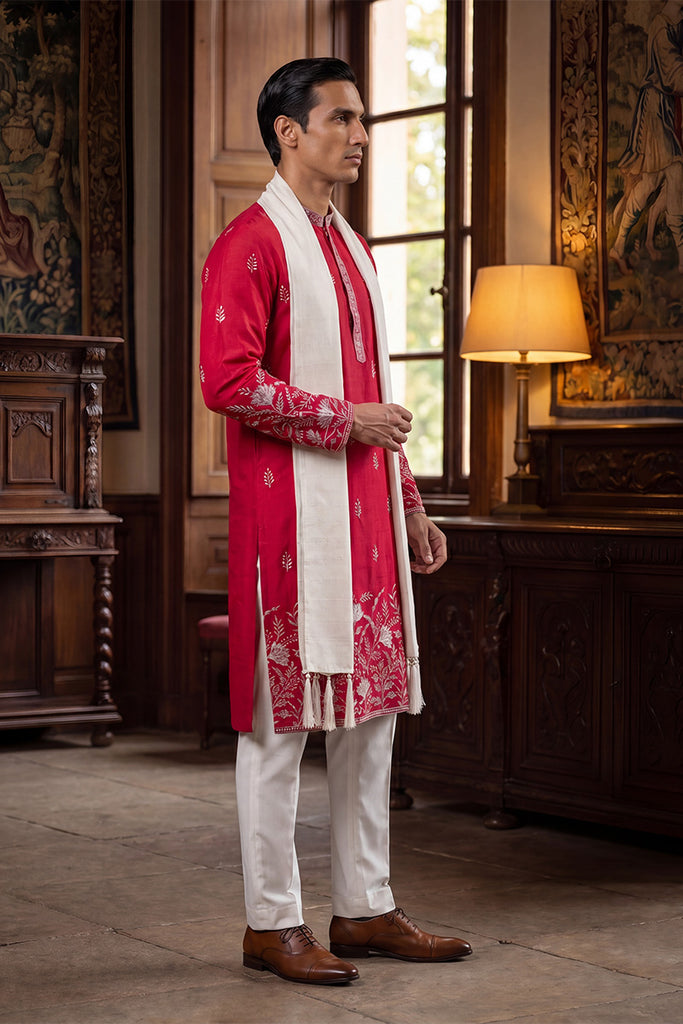 Pink Silk Blend Solid Embroidered Straight Kurta Trouser with Dupatta MKPD1943