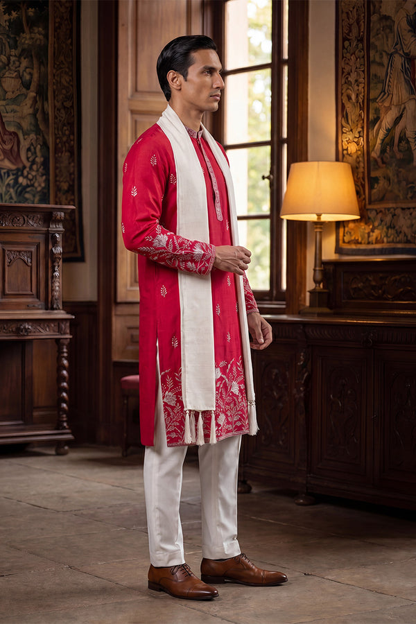 Pink Silk Blend Solid Embroidered Straight Kurta Trouser with Dupatta MKPD1943
