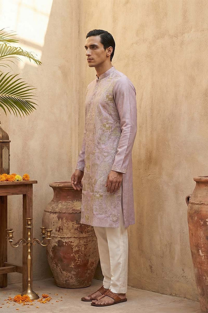 Lavender Silk Blend Embroidered Straight Kurta MKU2106