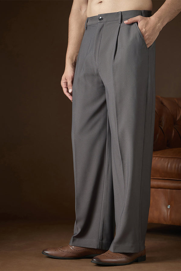 Charcoal Modal Solid Regular Korean Pant MBOT1017