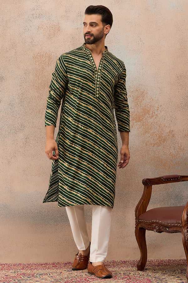 Green Viscose Rayon Leheriya Printed Kurta With Trouser MKSET2757