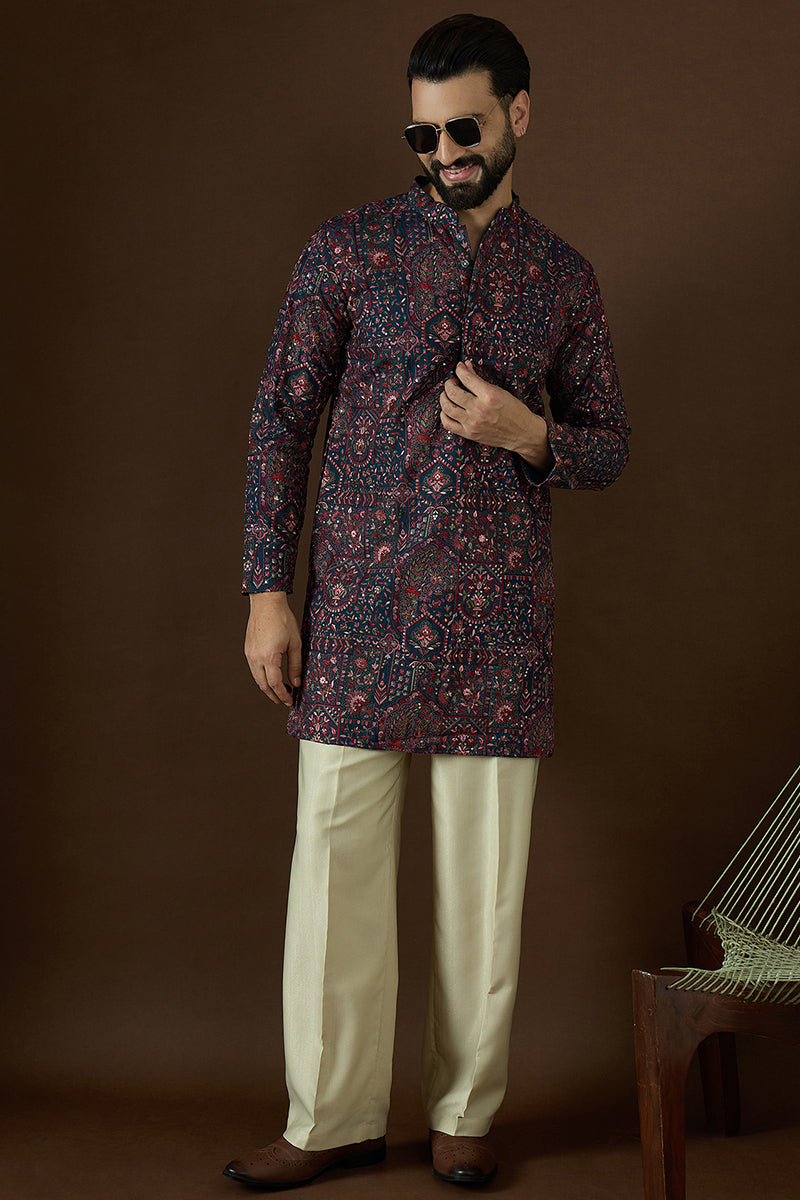 Blue Georgette Solid Embroidered Kurta With Trouser MKSET1872