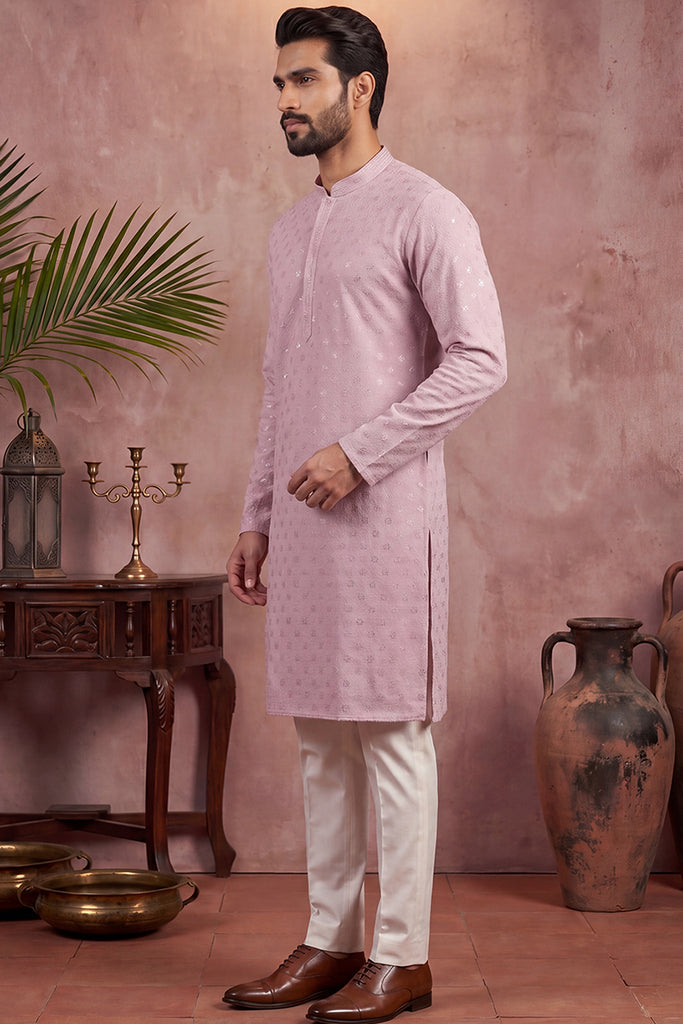 Purple Viscose Rayon Solid Embroidered Straight Kurta MKU1583