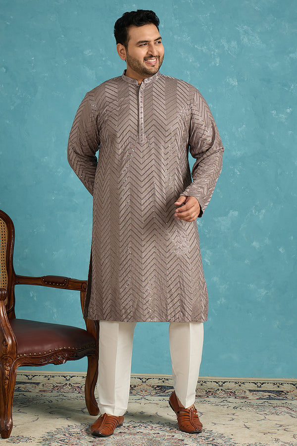 Grey Viscose Rayon Solid Thread Work Embroidered Kurta MKU1202