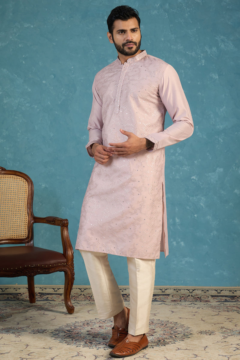 Lavender Silk Blend Embroidered Straight Kurta MKU2135