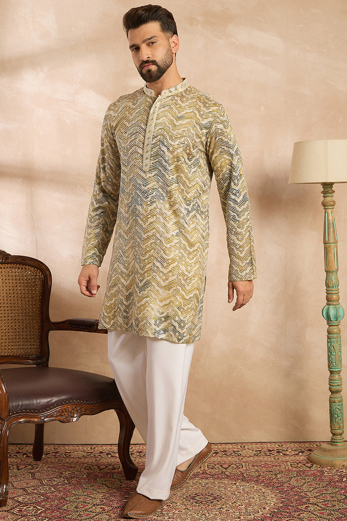 Green Silk Blend Solid Embroidered Straight Kurta MKU1730