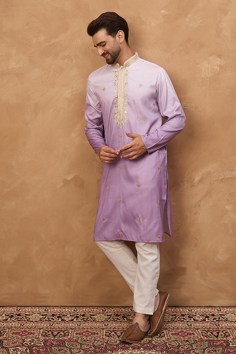 Purple Silk Blend Solid Embroidered Straight Kurta MKU1487
