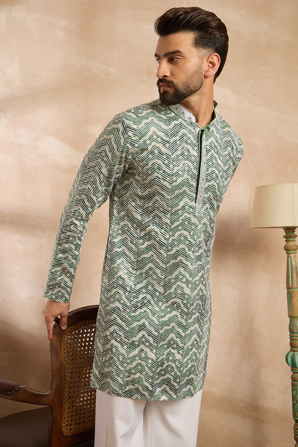 Green Silk Blend Solid Embroidered Straight Kurta MKU1664