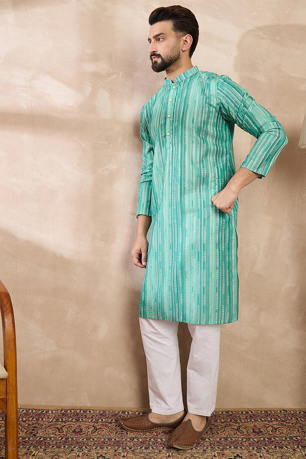 Green Silk Blend Floral Printed Straight Kurta MKU1920