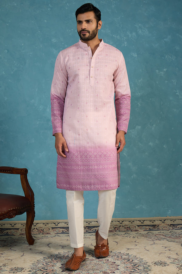 Pink Silk Blend Woven Design Calf Length Straight Regular Kurta MKU2347