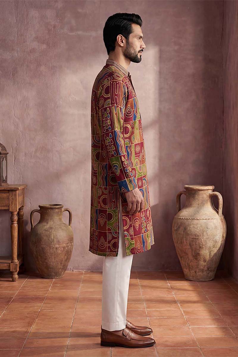 Viscose Rayon Multi Abstract Printed Calf Length Straight Kurta With Trousers MKSET1983