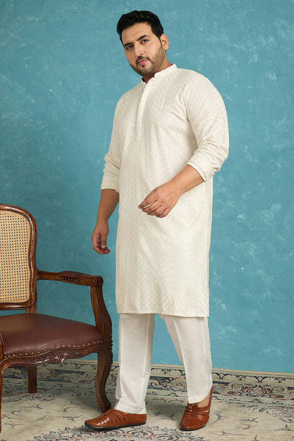 Off White Viscose Rayon Solid Sequins Embroidered Kurta MKU1102