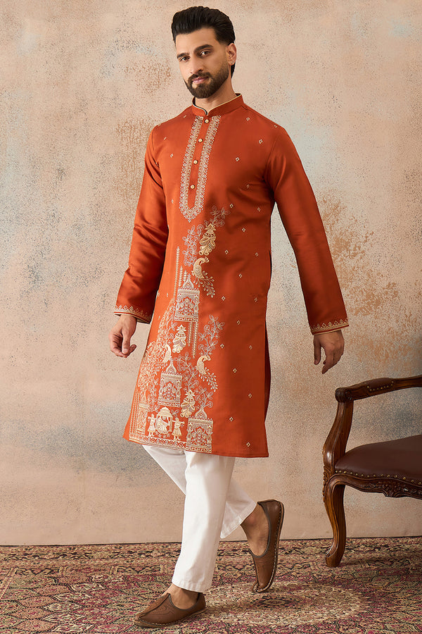 Brown Viscose Rayon Solid Emboidered Straight Kurta MKU2206
