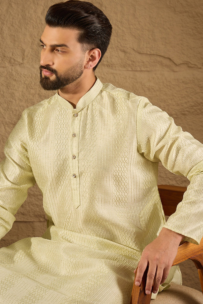 Green Silk Blend Solid Embroidered Straight Kurta with Trouser MKSET1287
