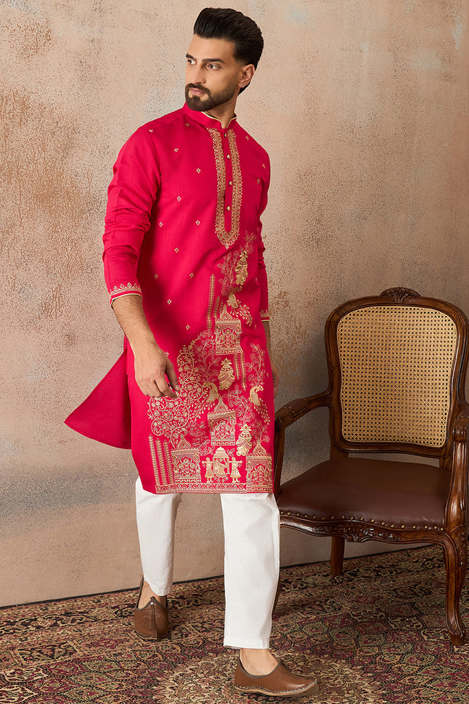 Pink Viscose Rayon Solid Emboidered Straight Kurta With Trouser MKSET2203