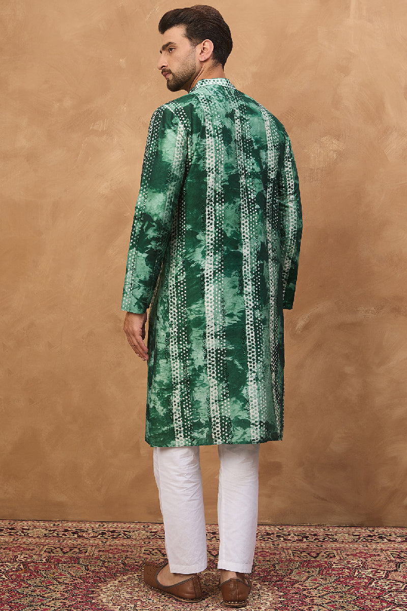Green Silk Blend Shibori Embroidered Straight Kurta MKU1538