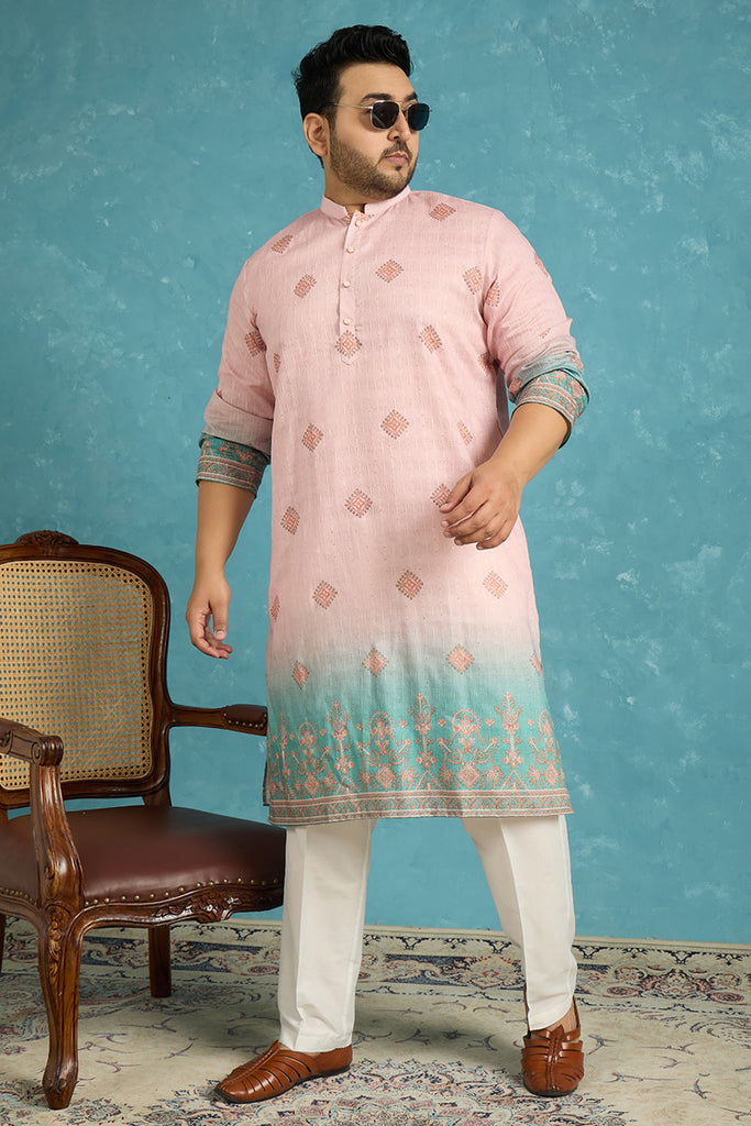 Peach Silk Blend Geometric Sequins Printed Kurta MKU2348