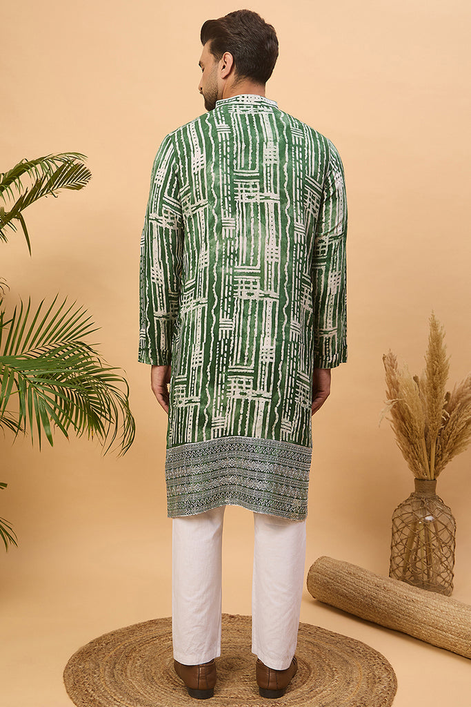 Green Viscose Rayon Batik Embroidered Straight Kurta MKU1500
