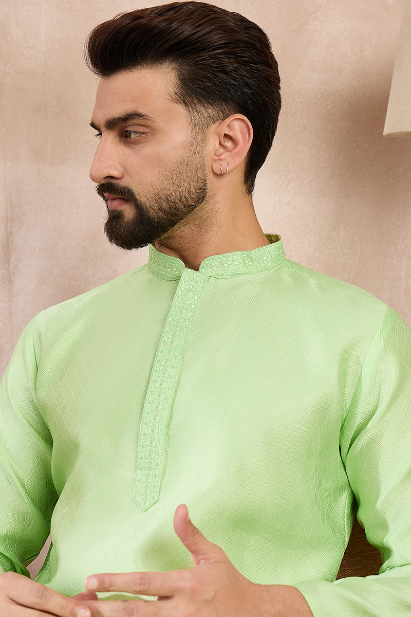 Green Silk Blend Solid Embroidered Straight Kurta MKU1727