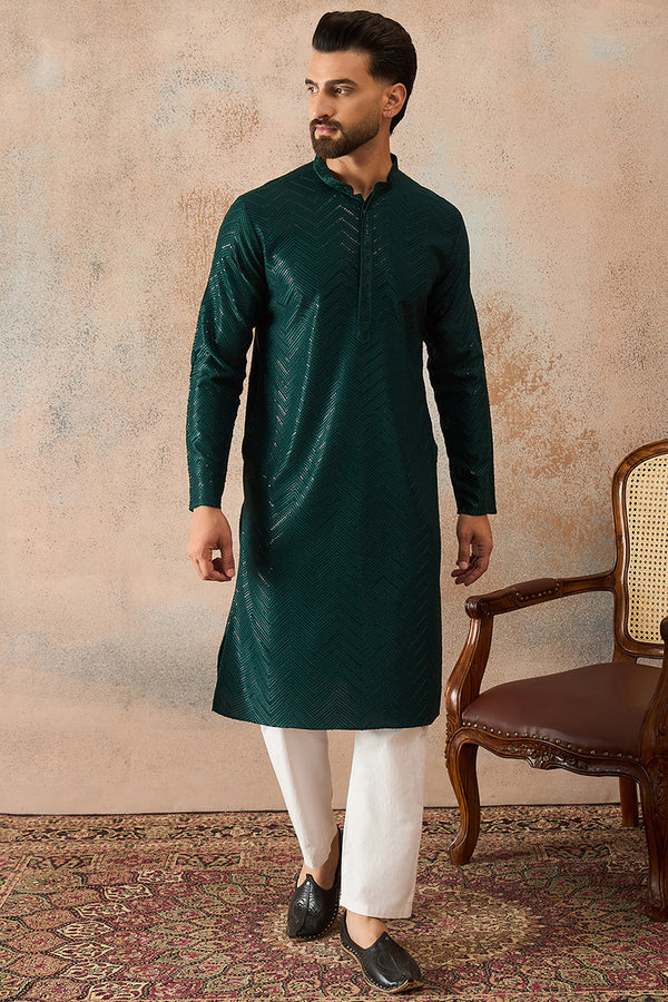 Green Rayon Embroidered Solid Straight Kurta With Trousers MKSET2186