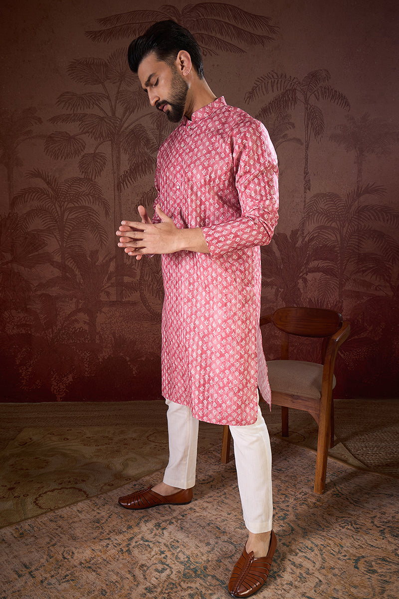Pink Silk Blend Ethnic Motifs Printed Straight Kurta MKU1938