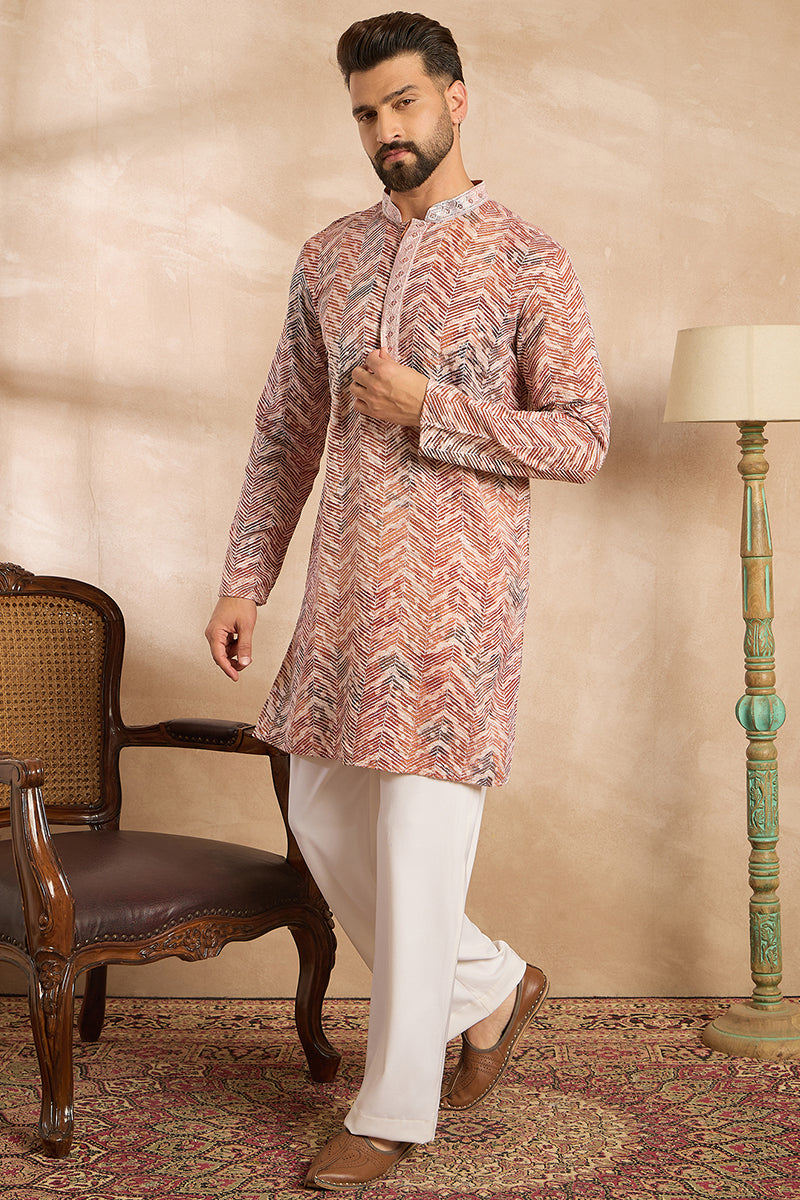 Orange Silk Blend Solid Embroidered Straight Kurta MKU1731
