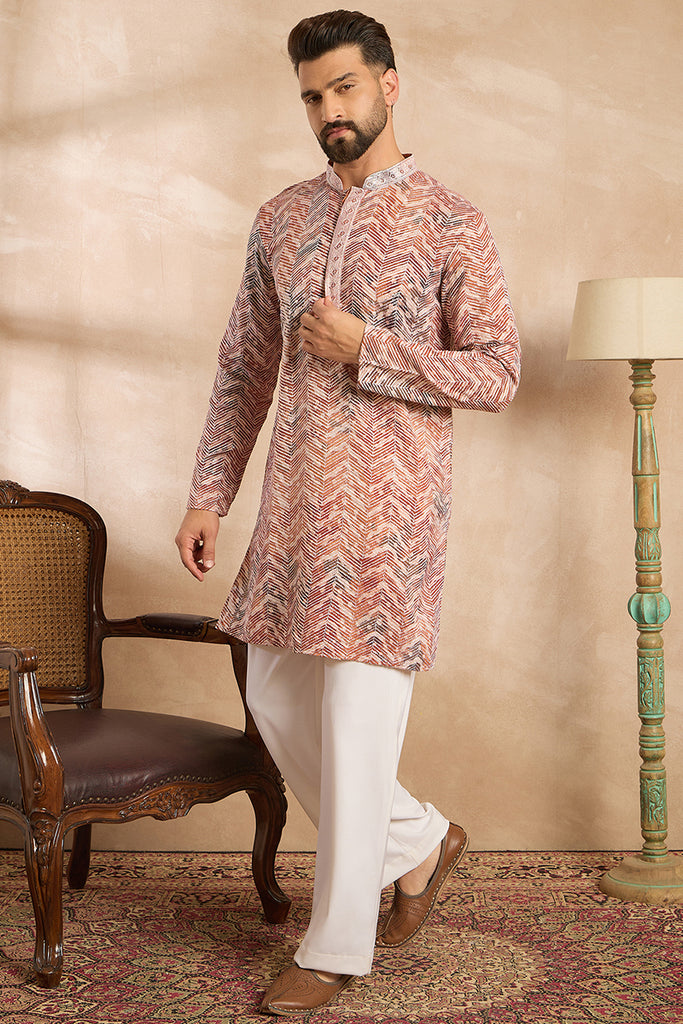 Orange Silk Blend Solid Embroidered Straight Kurta MKU1731