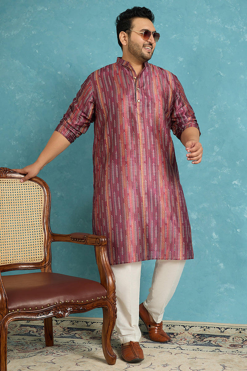 Purple Silk Blend Striped Printed Kurta MKU1905