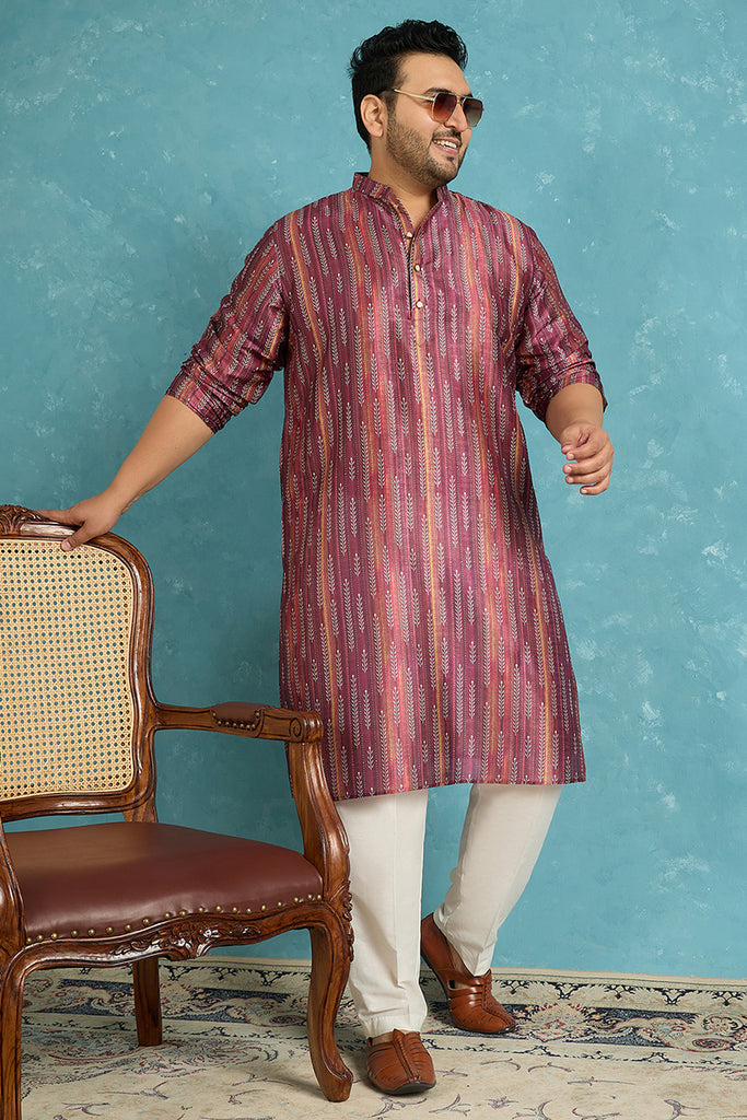Purple Silk Blend Striped Printed Kurta MKU1905