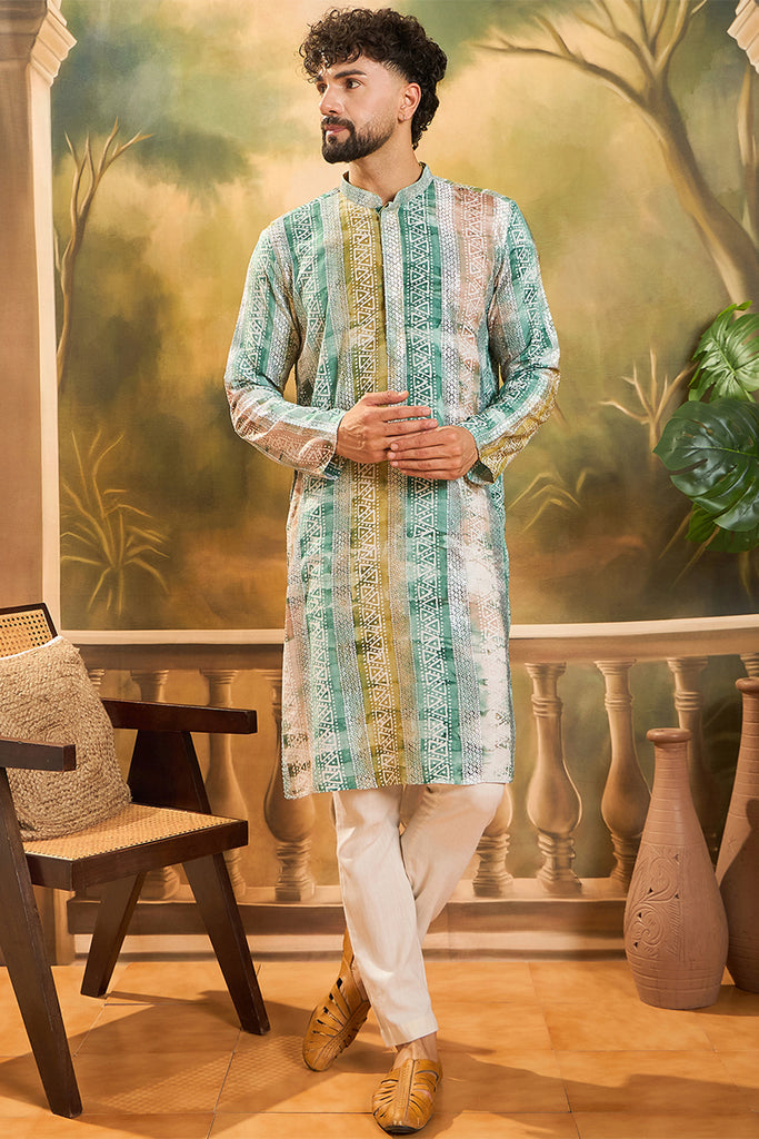 Green Viscose Rayon Batik Printed Straight Kurta MKU1480