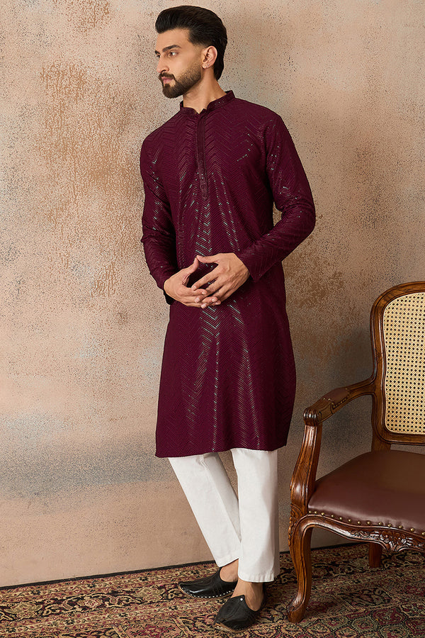 Purple Rayon Embroidered Solid Straight Kurta MKU2187
