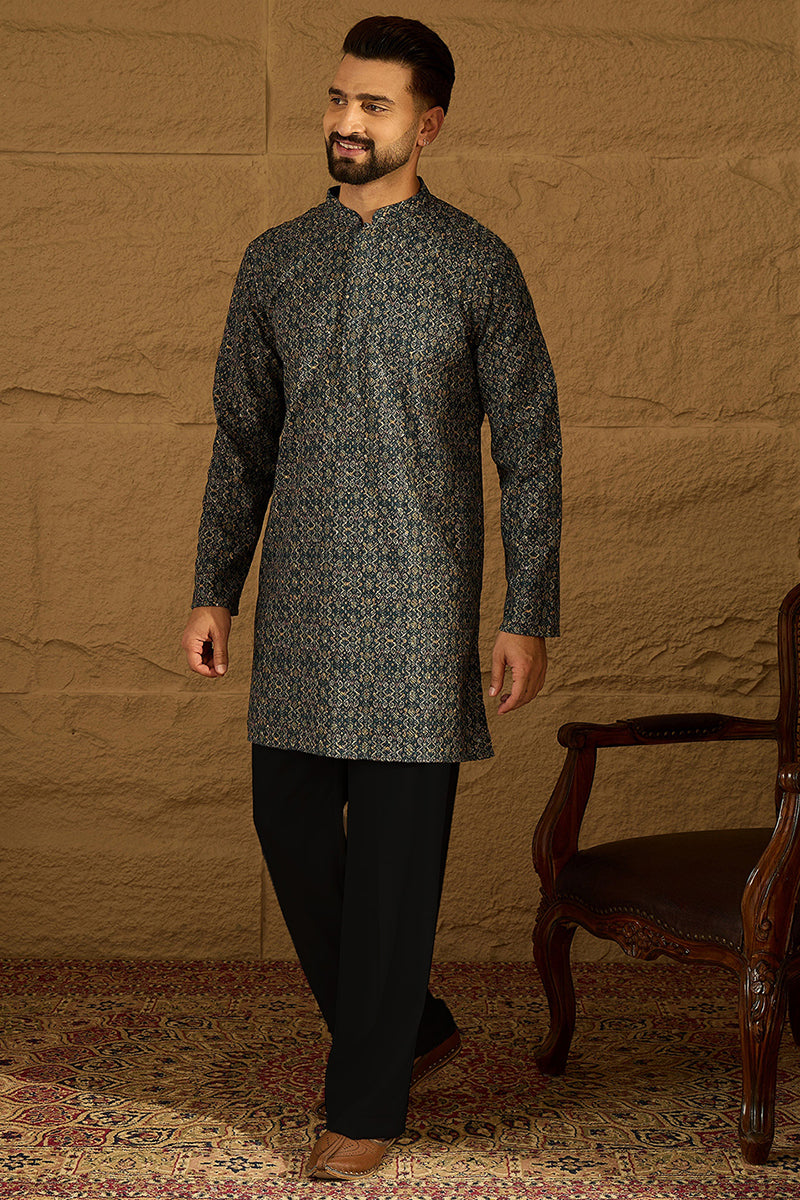 Navy Blue Viscose Rayon Geometric Printed Straight Kurta MKU1609