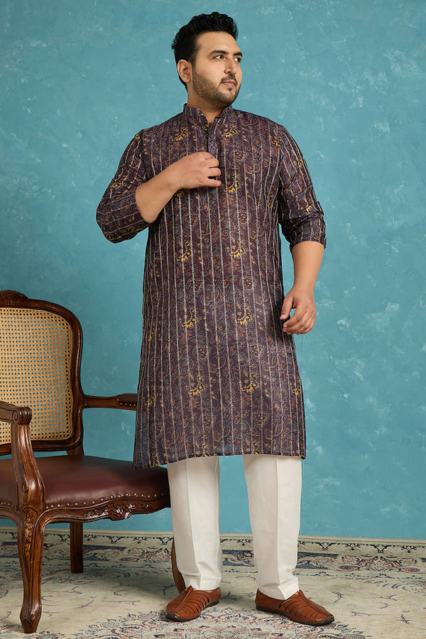 Violet Silk Blend Ethnic Motifs Zari Printed Kurta MKU1954