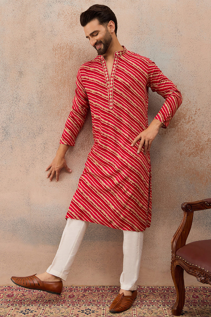 Pink Viscose Rayon Leheriya Printed Kurta With Trouser MKSET2760