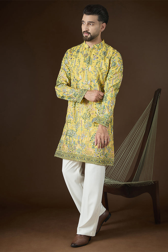 Yellow Georgette Solid Embroidered Kurta MKU2727