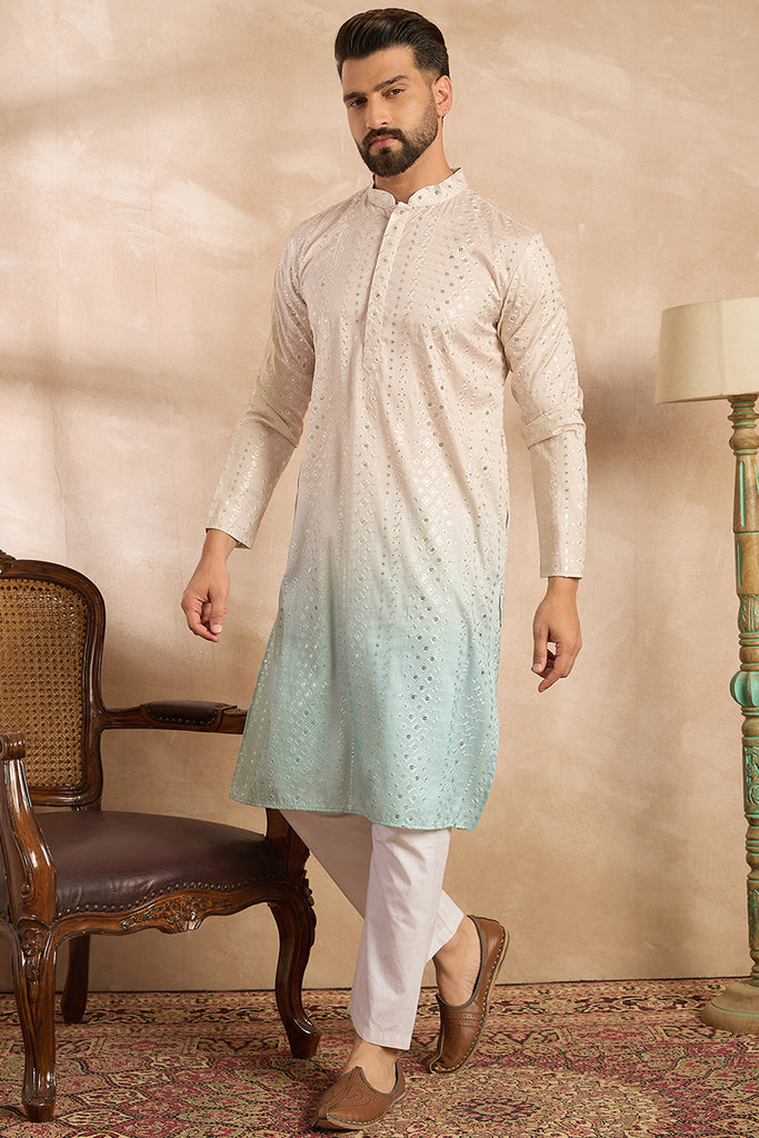 Blue Silk Blend Ombre Embroidered Straight Kurta MKU1721