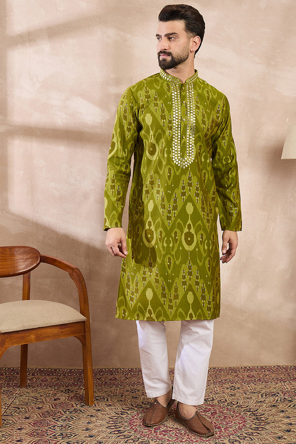 Green Viscose Rayon Chevron Printed Straight Kurta MKU1965